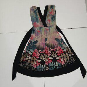 Roulette Women's Double V-Neck back and front Midi stretchy floral Dress size M.